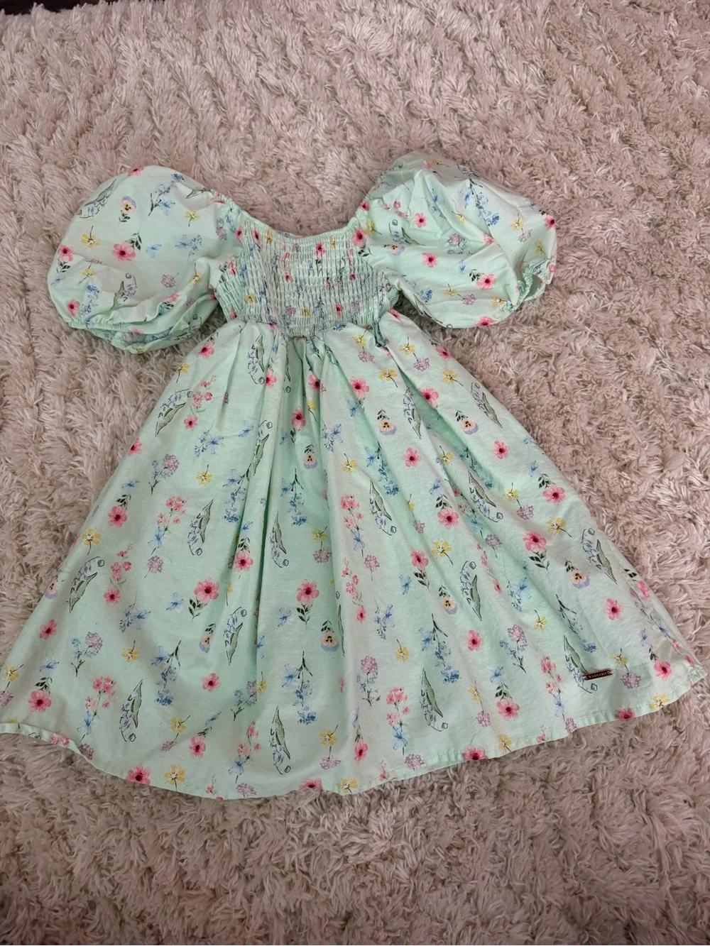 Girls' Floral Puff-Sleeve Dress in Mint